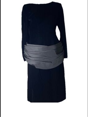 VTG Victor Costa for Neiman Marcus Black Velvet Cocktail Dress Draped Waist Sz 8
